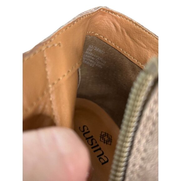 Susina Taupe Suede Peep Toe Lace-Up Block Heel Booties Size 9 - Picture 10 of 12